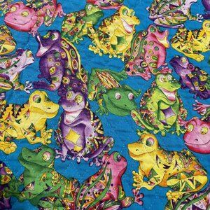 1 Yd X 44” 2 Sided Quilted Frog Prince Fabric Multicolored See Pics Cotton